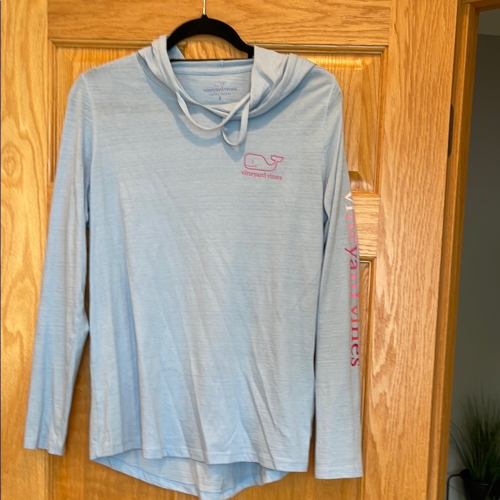 Vineyard Vines Sky Blue Hoodie with Pink Logo